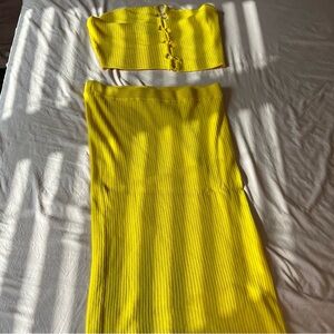 Yellow Ribbed Skirt Set